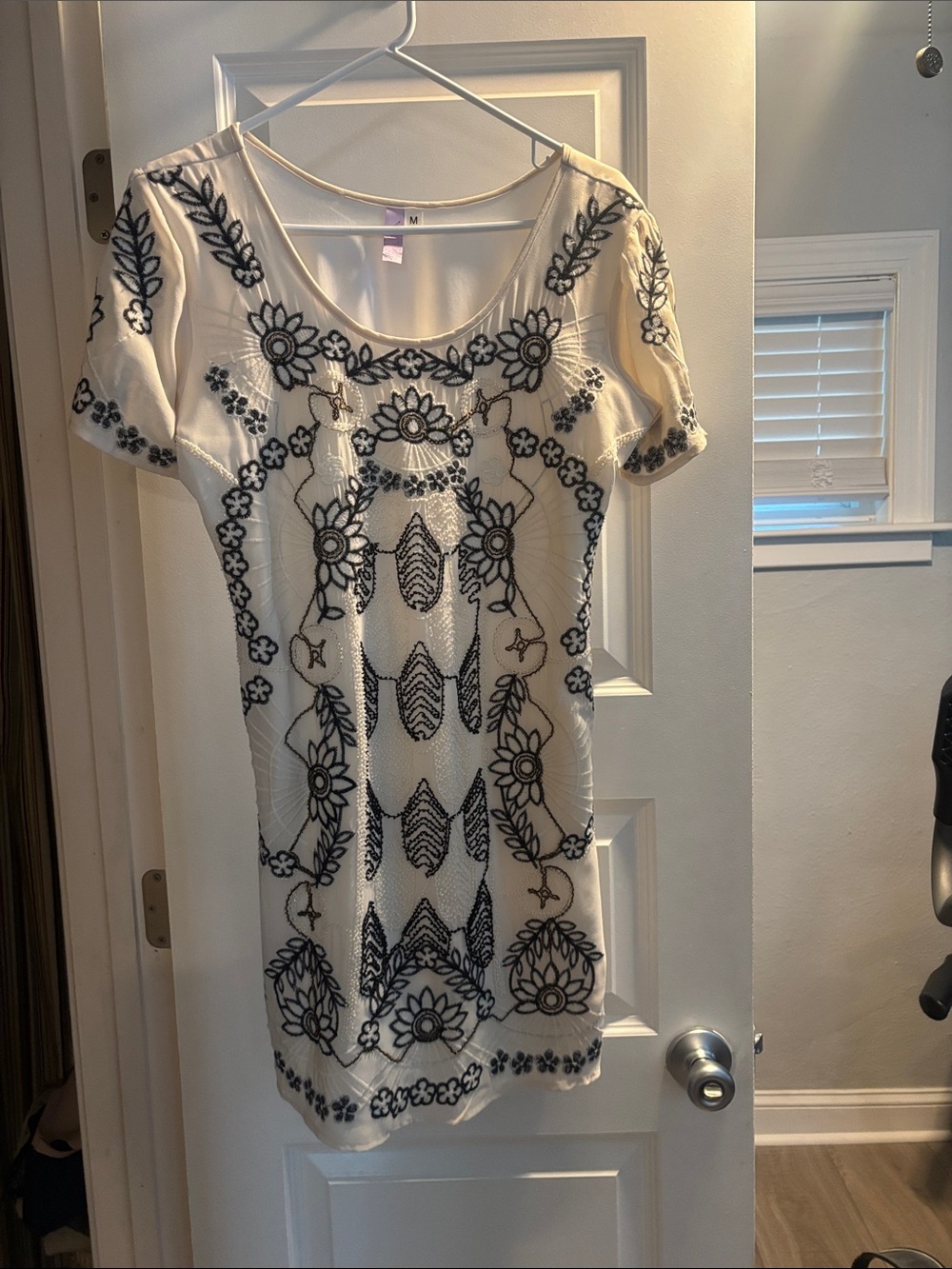 Beautifully Beaded Alya Cream and Black Embroidered Dress (M)